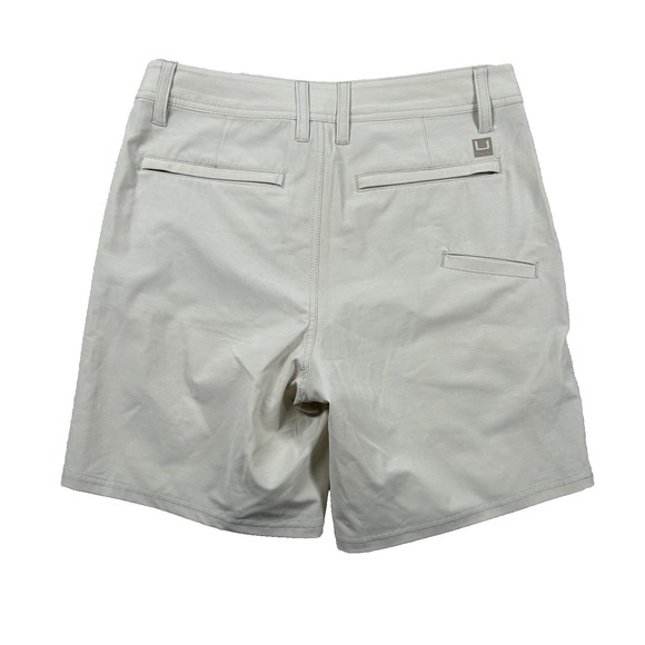 Huk Shorts Mens 28 Waypoint Fishing Performance Chino 7" Inseam Ivory Preppy - Picture 2 of 10